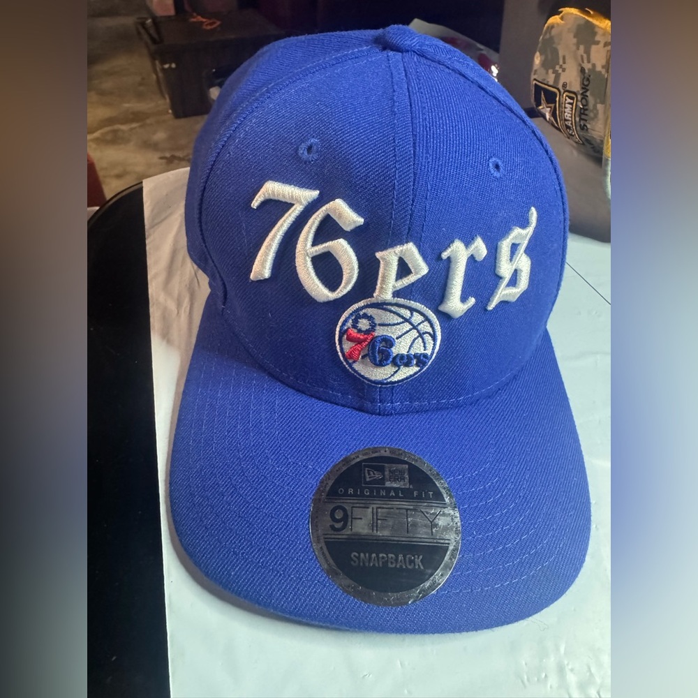 New Era 76ers Blue Snapback Hat with White Embroidery